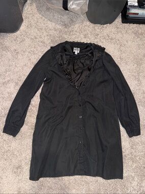 lola Black Long Sleeve Button Front Dress with Lace Trim
